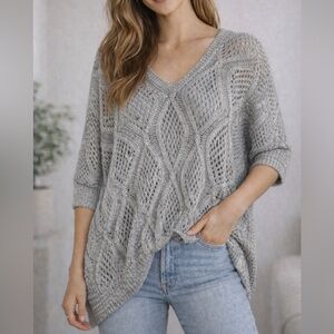 NWOT Ces Femme gray knit, lightweight, open-knit sweater, small/medium